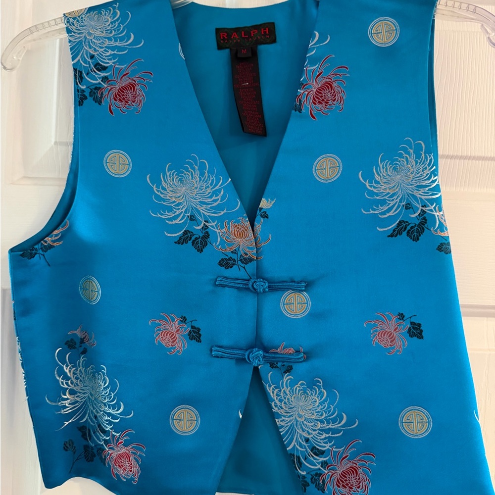 Y2K vintage Ralph Lauren Teal Vest with Floral Detail